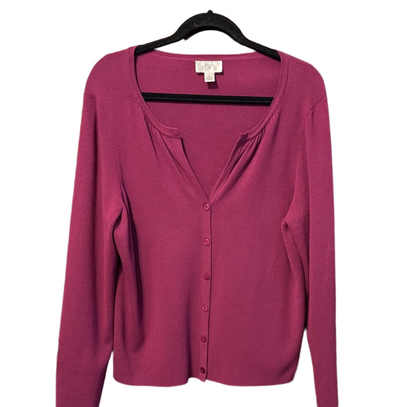 LOFT Sweaters - LOFT Magenta Button-Up Cardigan Sweater